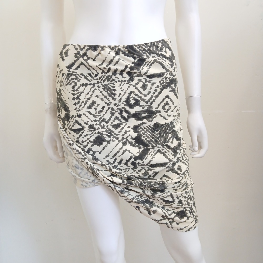 Pam & Gela Asymmetric Skirt Womens XS Cream Grey Tribal Draped Jersey Festival